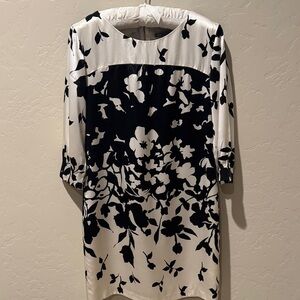 Vince Monochrome Floral Long Sleeve Dress
